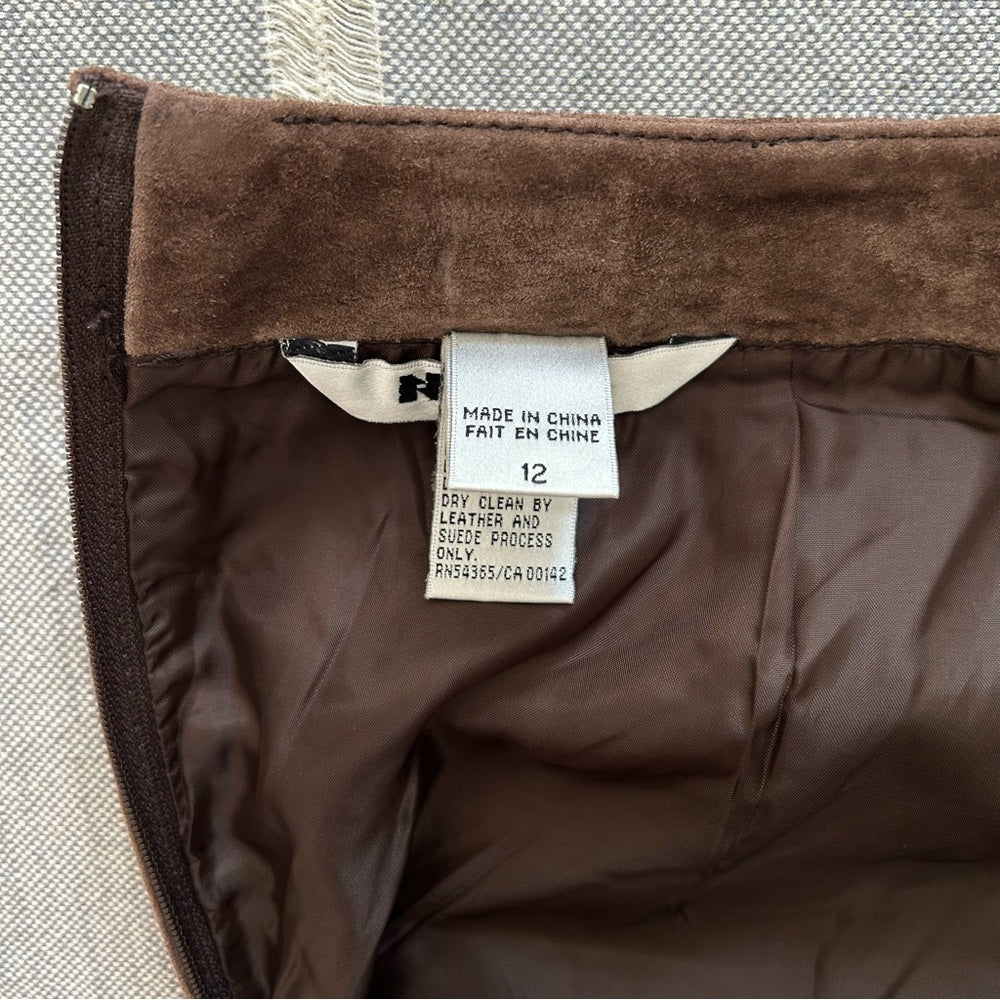 Vintage Mocha Brown Suede Leather 100% Genuine Straight Long Midi Maxi Skirt