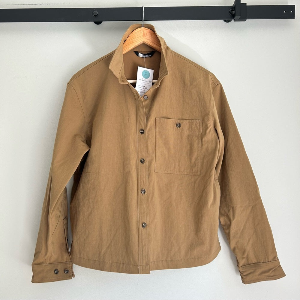 MEC Boxy Workwear Utility Shirt Jacket Camel Button Up Size Large