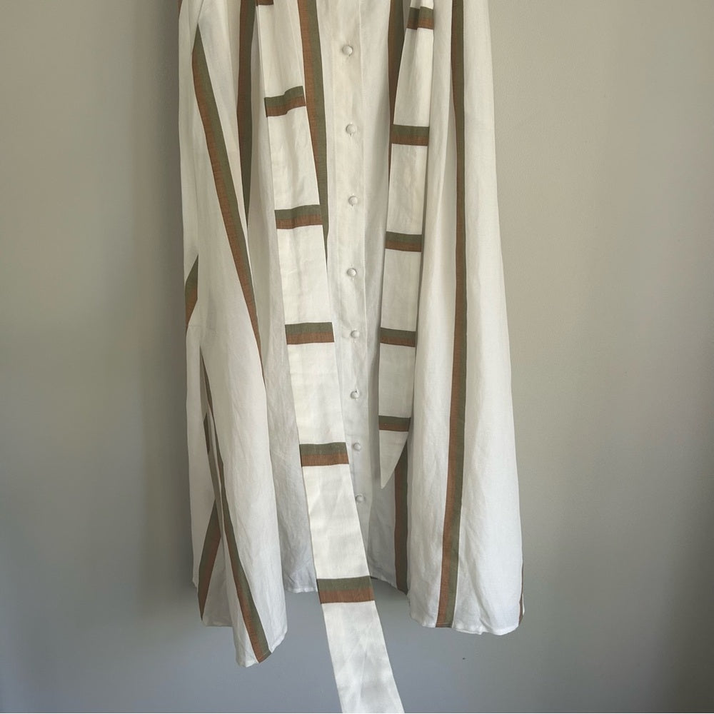 Sancia Pleated Lined Full Circle Linen Tencel Paperbag Waist Striped Maxi Skirt