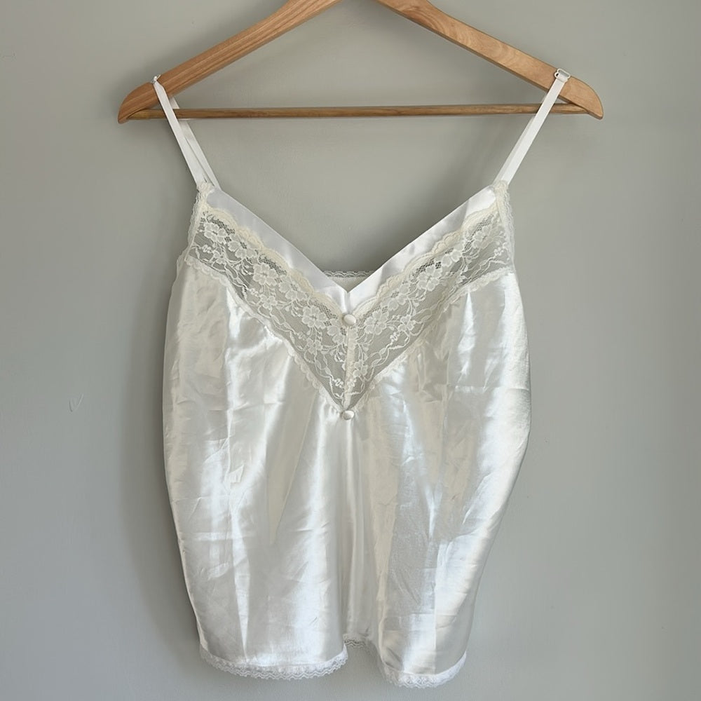 Vintage Victoria’s Secret Satin Lace Trim Elegant V-Neck Baby Doll Feminine Cami