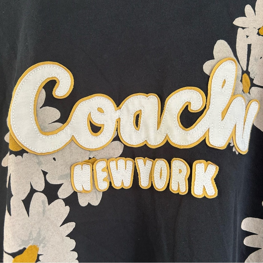 Coach New York Daisy Cropped Signature Script Crew Neck Cotton Tee Size Large