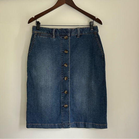 Vintage Stretchy Denim Jean Button-Front Straight Pencil Skirt