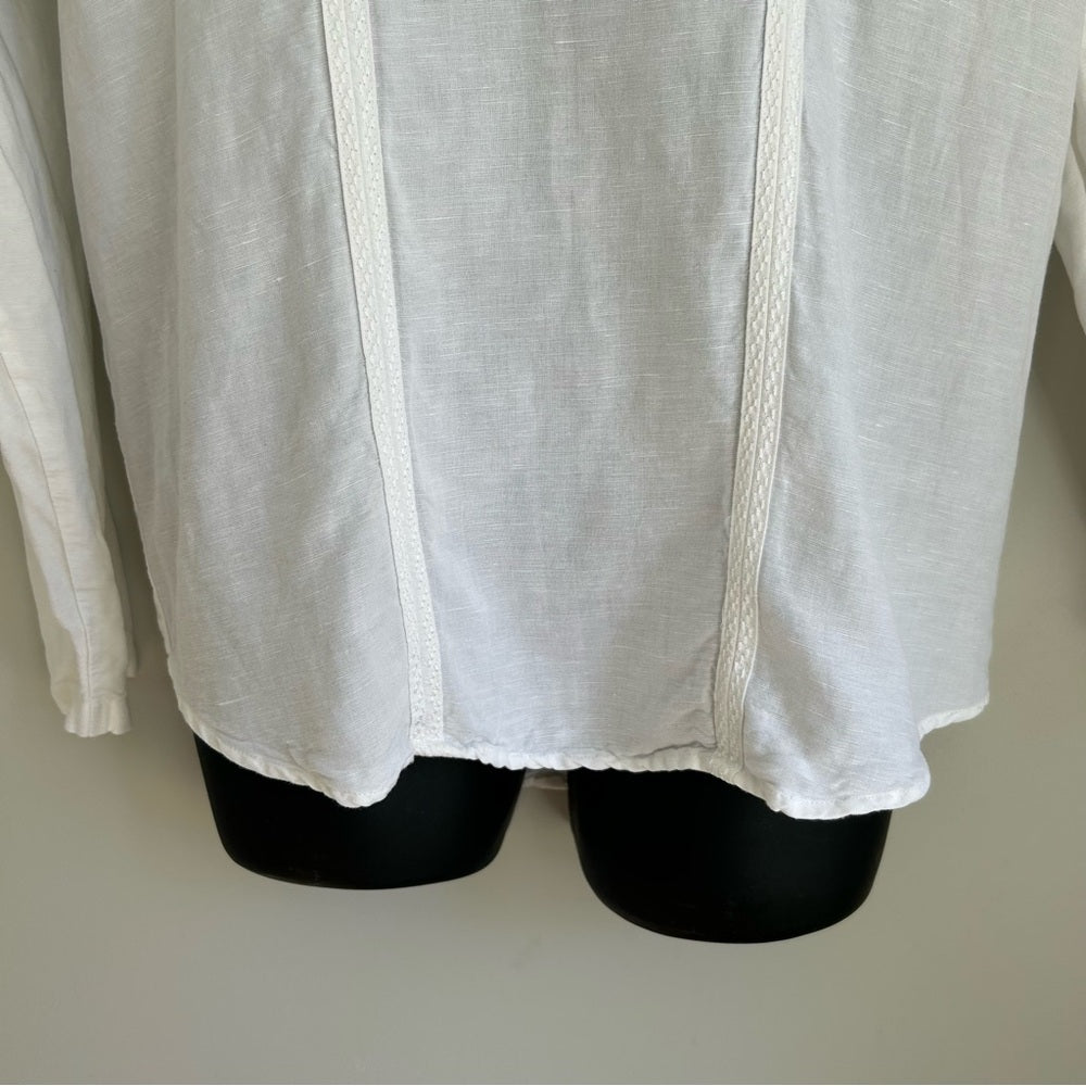 Linen Blend Long Sleeve V Neck Beach Wedding Shirt Size Medium
