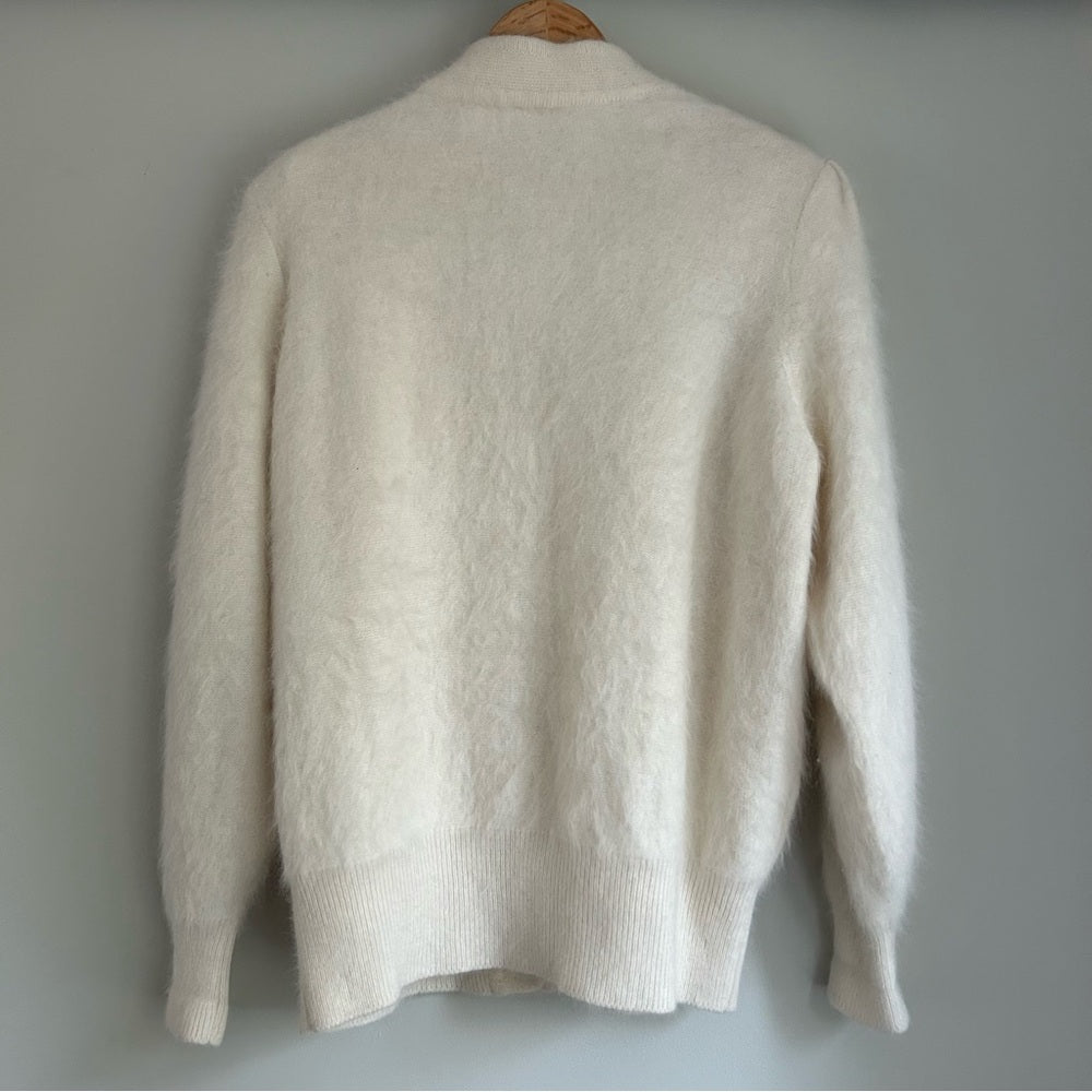 Elegant Vintage Angora Wool Soft White Button-Up Cardigan Sweater
