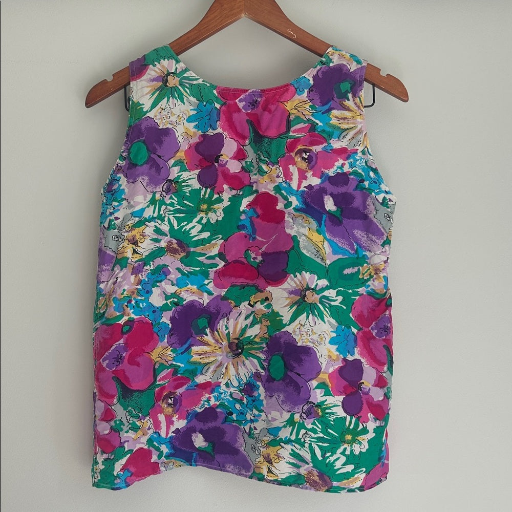 Vintage Silk Sleeveless Blouse Top Floral