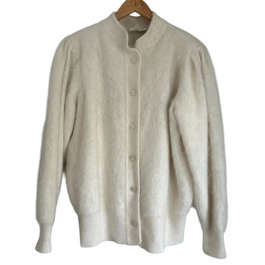 Elegant Vintage Angora Wool Soft White Button-Up Cardigan Sweater