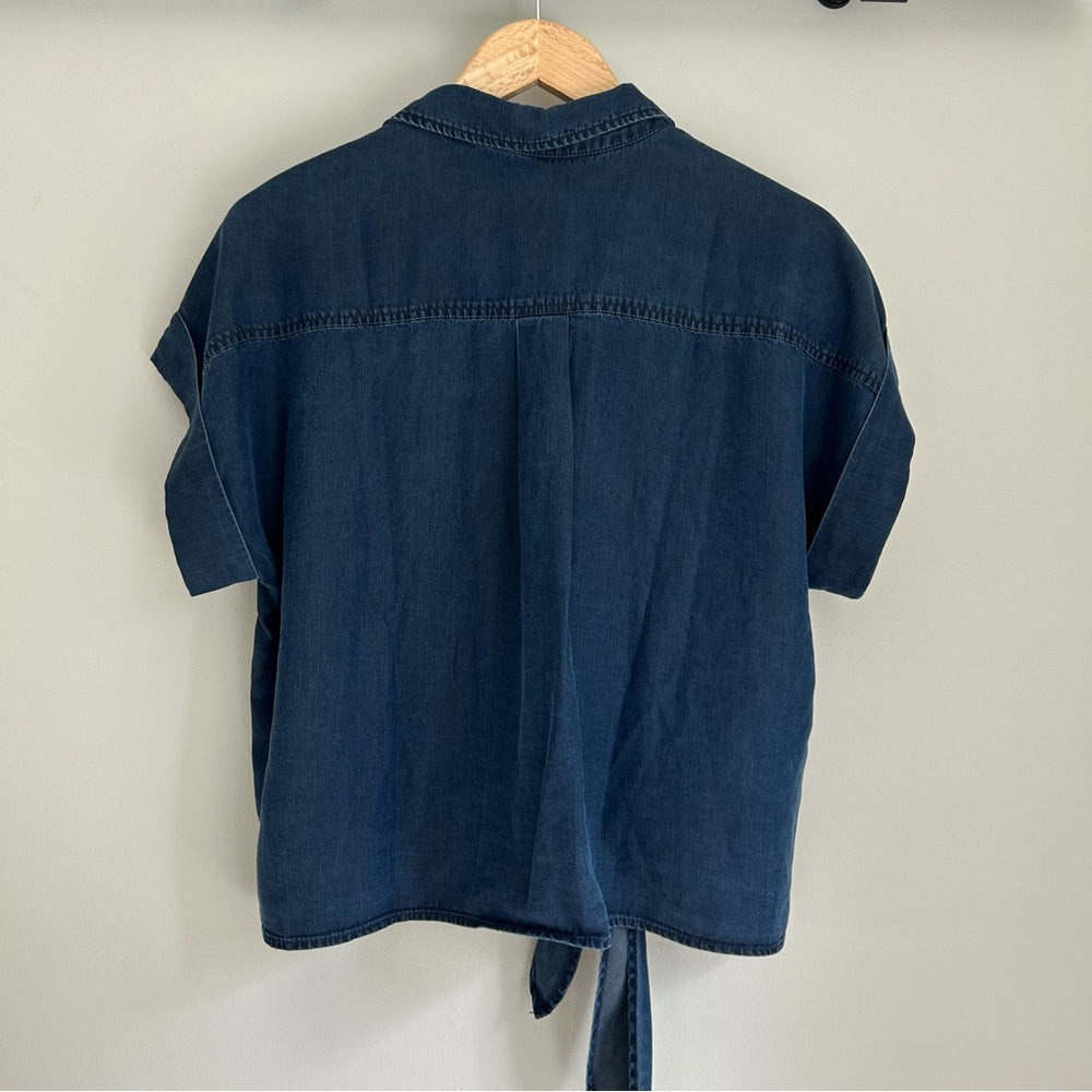 NEW! Renuar Notch Collar Tie-Front Tencel Lightweight Cuffed Short Sleeve Top