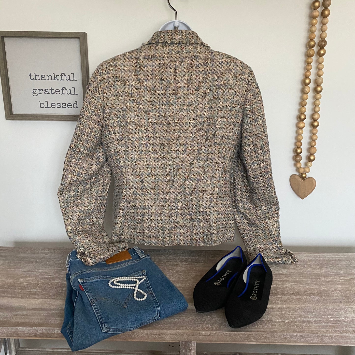 Vintage Tweed Blazer Jacket Fringe Trims Size Medium