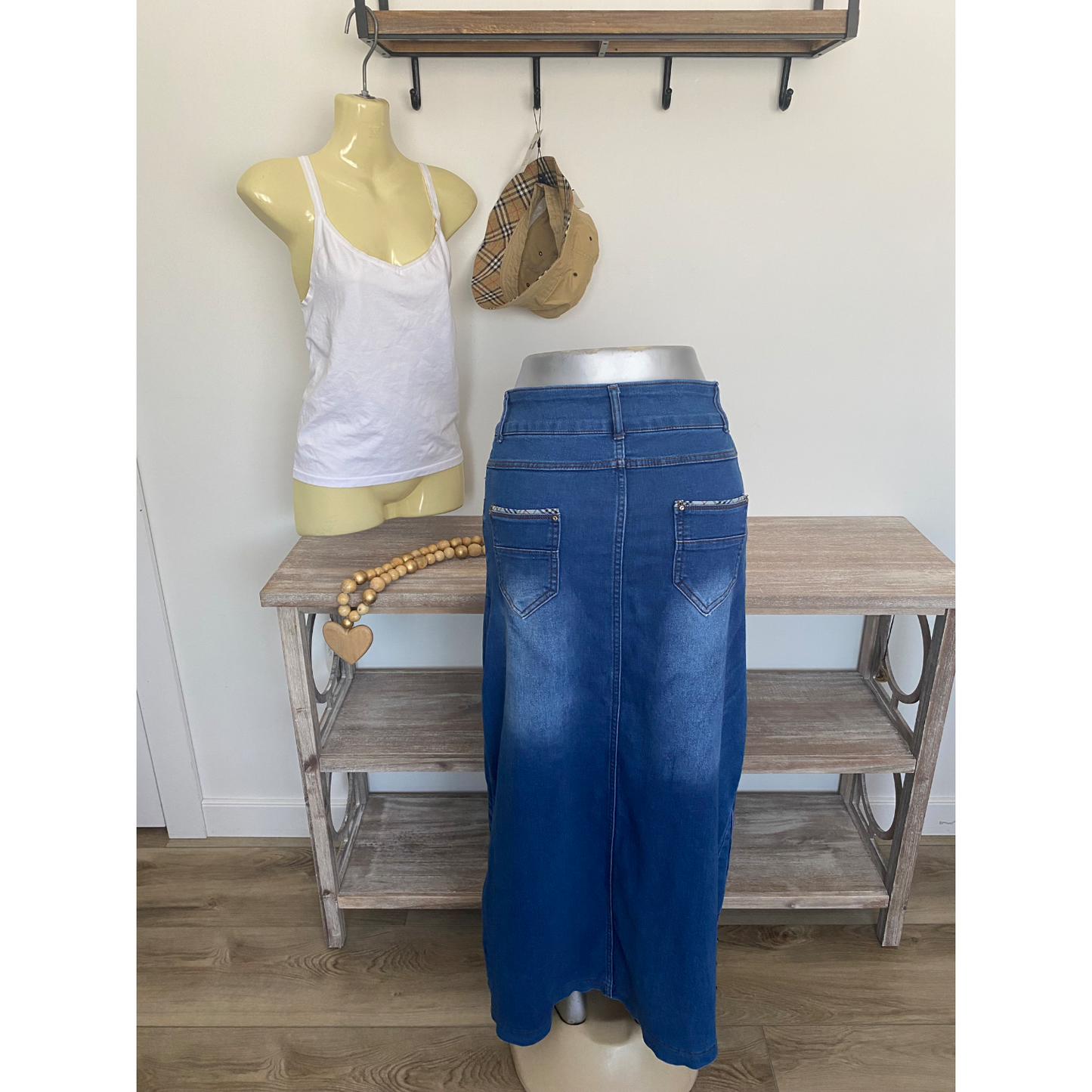 Vintage Blue Jean Maxi Skirt Gorgeous Long Denim