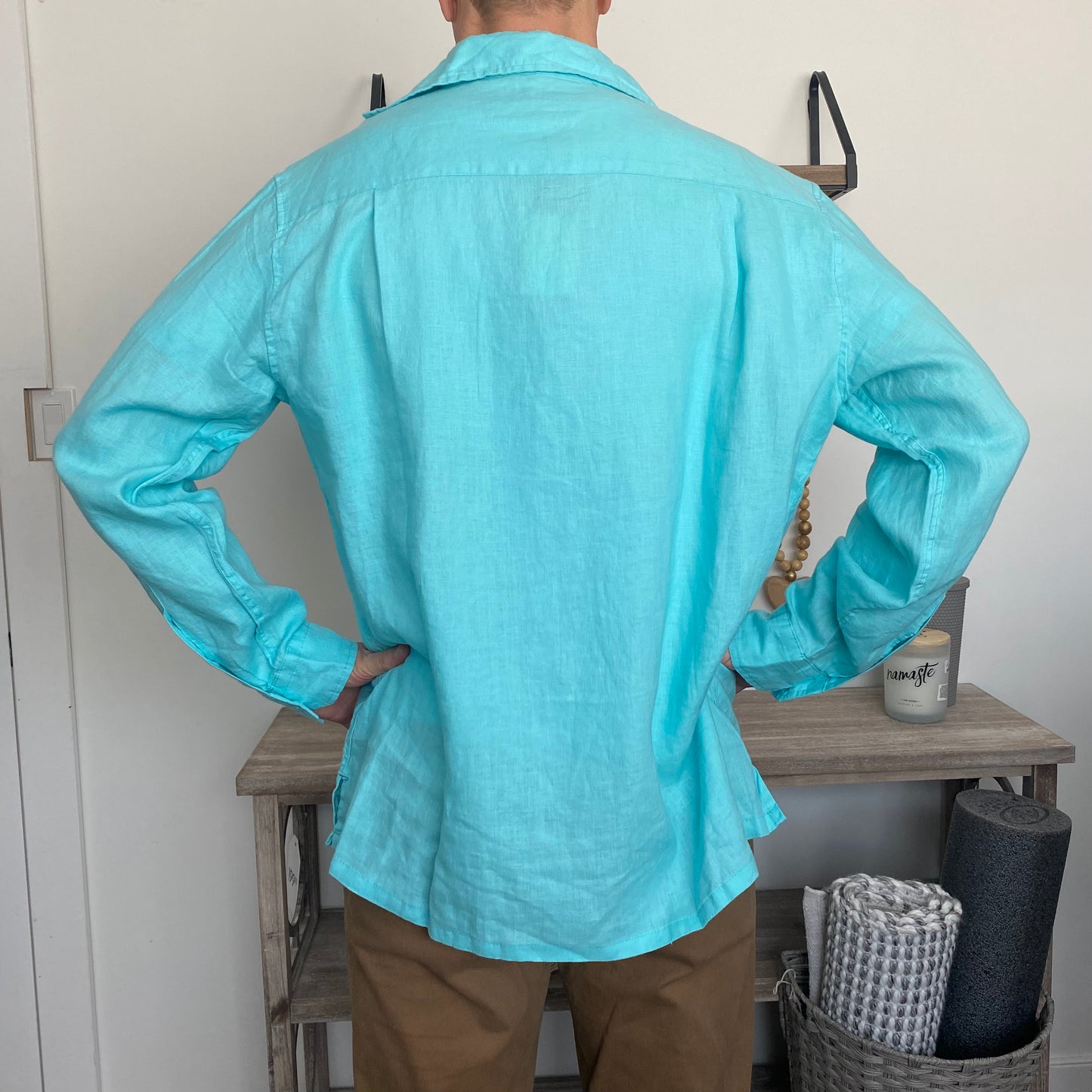 NEW Gorgeous Linen Shirt Turquoise Men’s Size XL Unisex