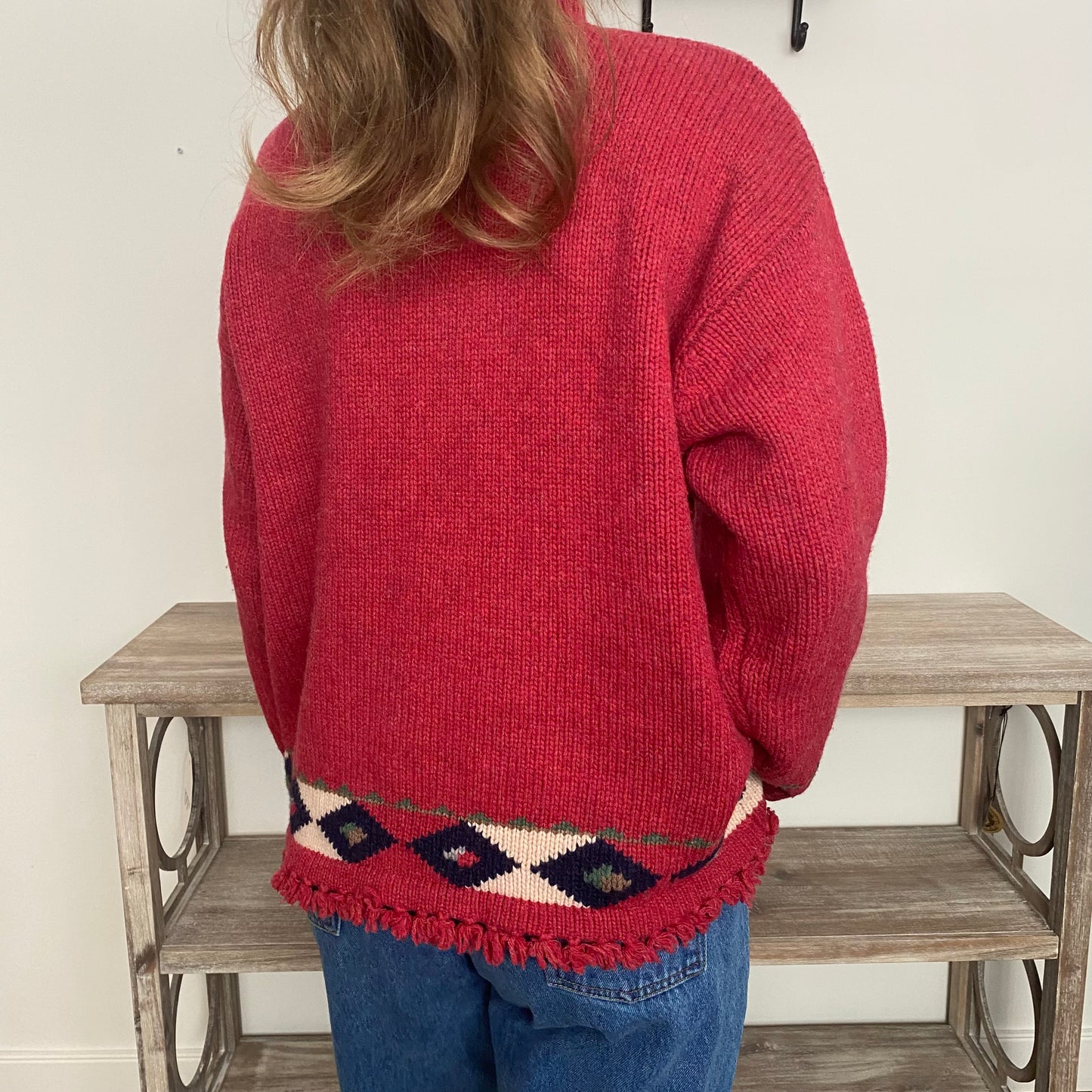 Vintage Lambs Wool Sweater, Oversized Southwestern Aztec