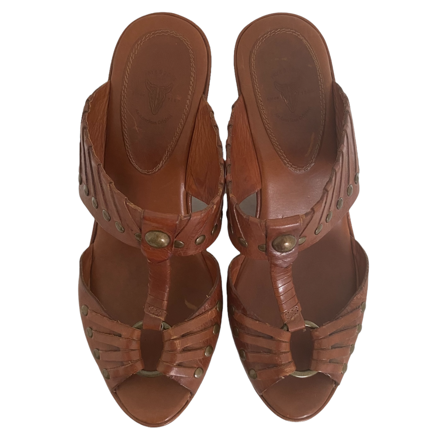 FRYE Leather Strappy Wedge Platform Boho Slanted Heel Sandals Size 7.5