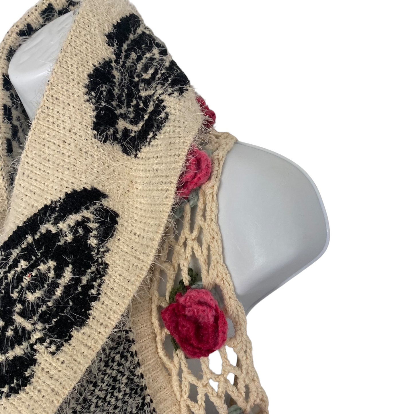 Vintage Sweater Vest Boho Rosette Floral Appliqué 3D Floret Size XS/S