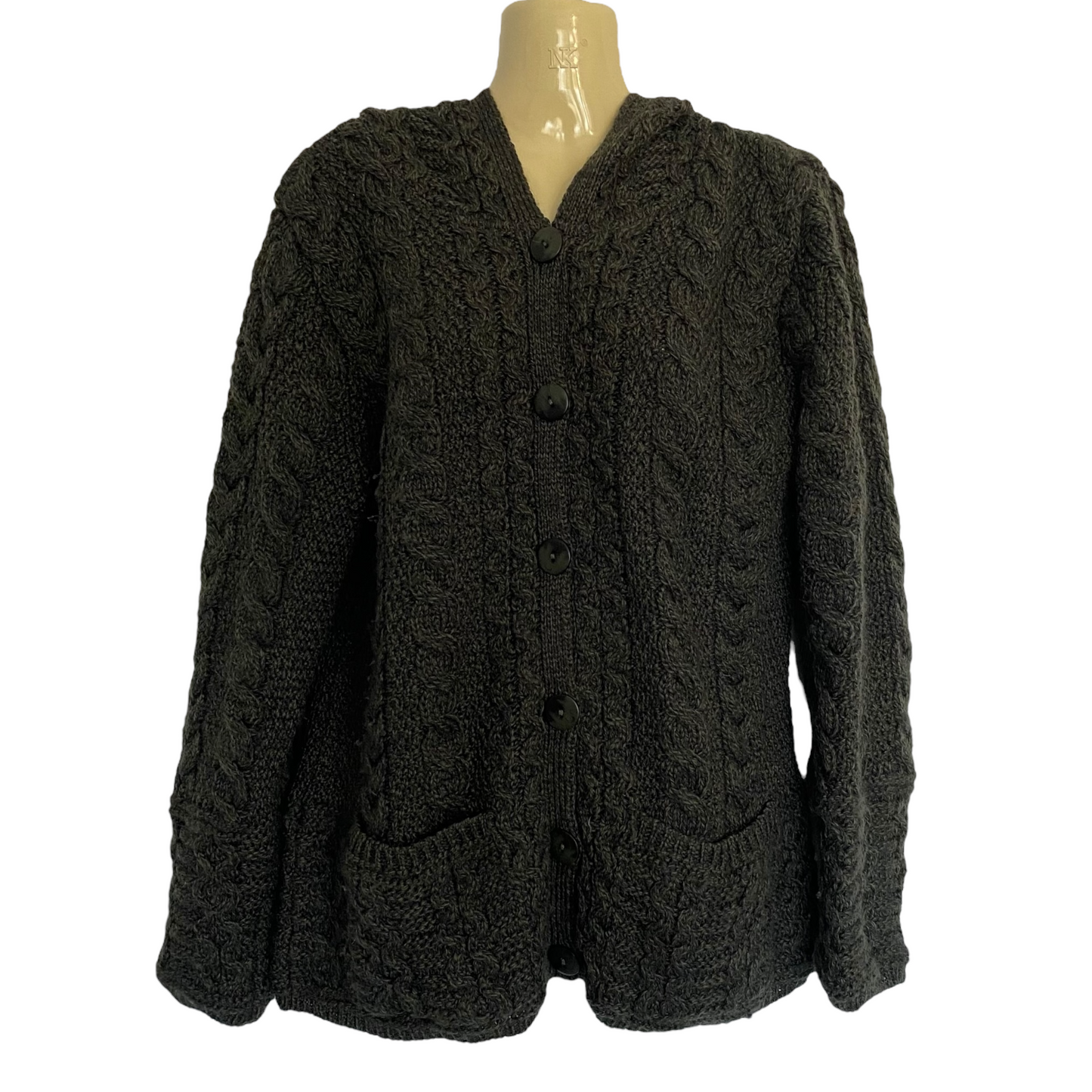 Aran Mor Hooded Cable Knit Cardigan Size M