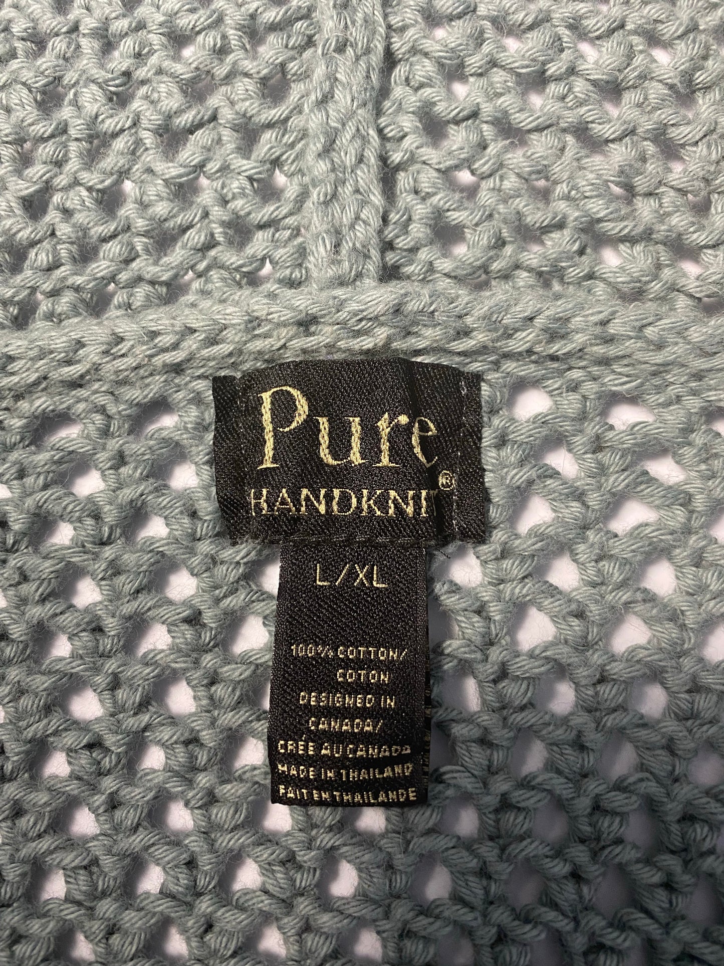Pure Handknit Cotton Crochet Cardigan Size Large/XL