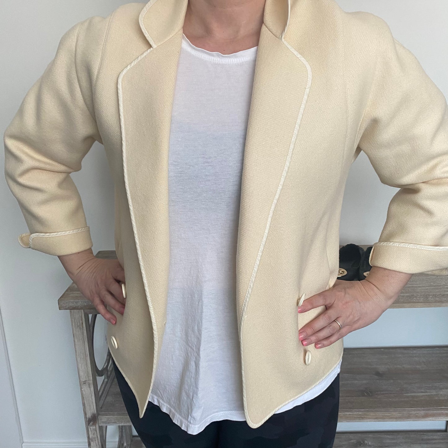 Vintage Cropped Wool Double Breasted Blazer Jacket