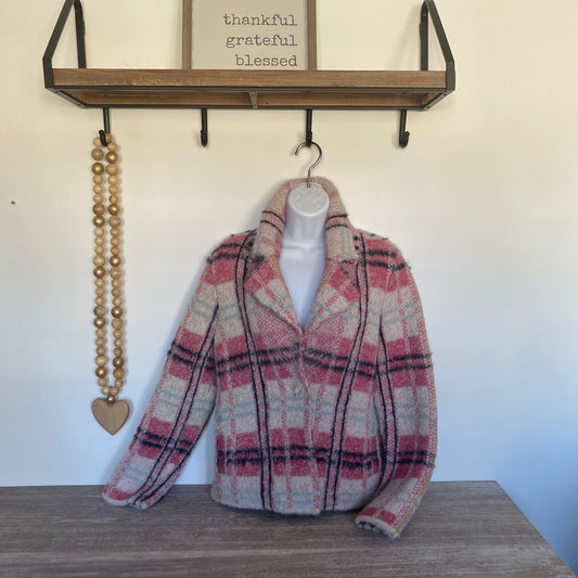 Anthropologie Maeve Aurelia Plaid Fuzzy Sweater Blazer Jacket Size S