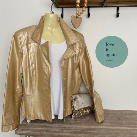 Vintage Danier Metallic Gold Leather Jacket Size Large