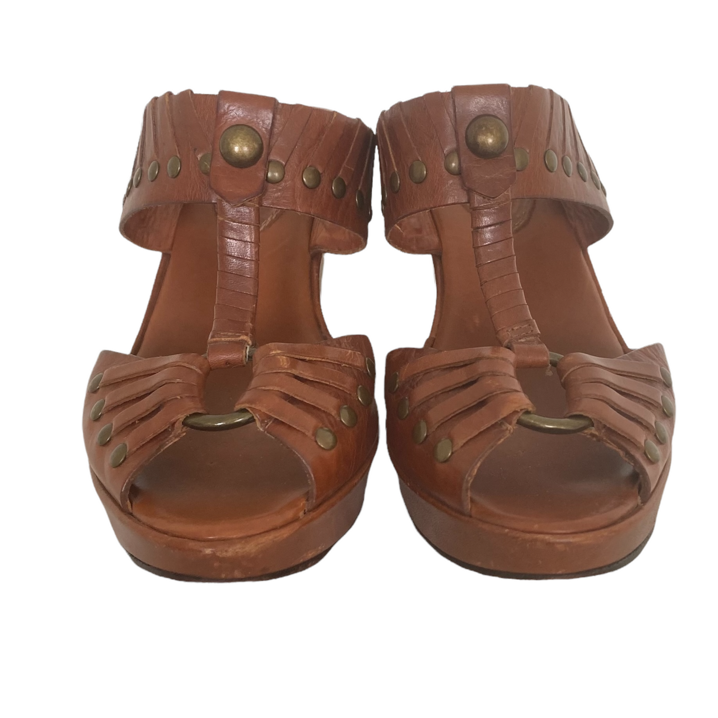 FRYE Leather Strappy Wedge Platform Boho Slanted Heel Sandals Size 7.5